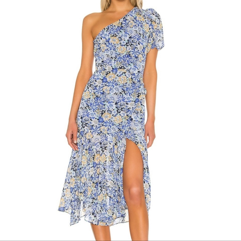 ASTR The Label Santorini one shoulder dress. Size small. Blue with flowers.